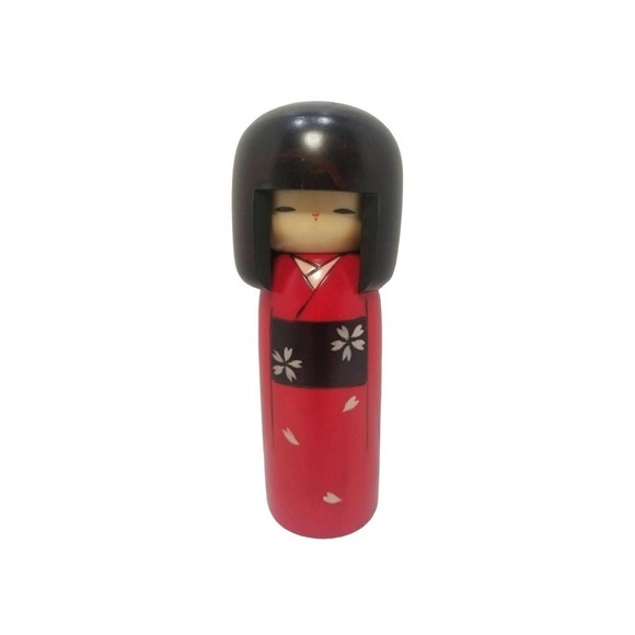 Haregi Other - Kokeshi Wooden Original Japanese Doll 7.3"H Girl Haregi Red Sakura Floral